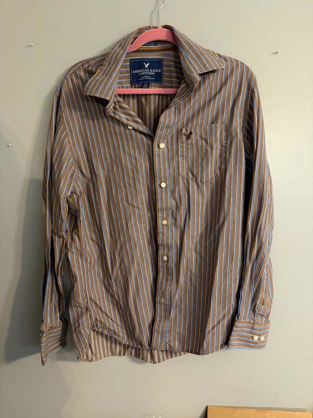 American Eagle Outfitters Vintage Fit Long Sleeve Shirt Size L Brown Striped